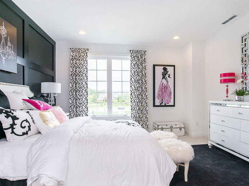 Ashmoor - Example of a bedroom transitional girl carpeted and black floor kids' bedroom design in Indianapolis with white walls