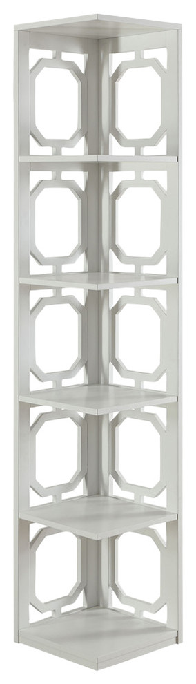 Scranton & Co Five-Shelf Modern Wood Corner Bookcase in White