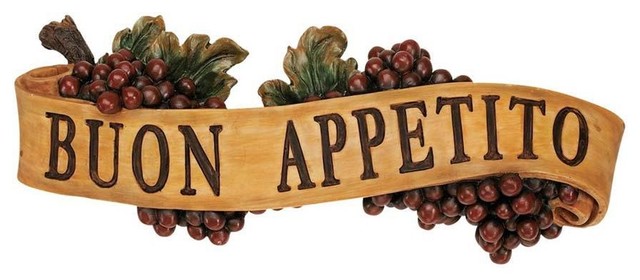 Italian Buon Appetito Kitchen Grapes Sculptural Wall Plaque Decor traditional-wall-accents