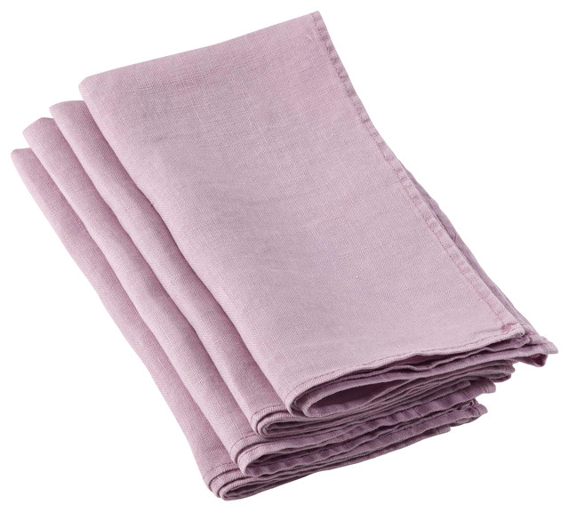 Leona Ruffled Stone Wash Linen Napkins, Set of 4 Traditional
