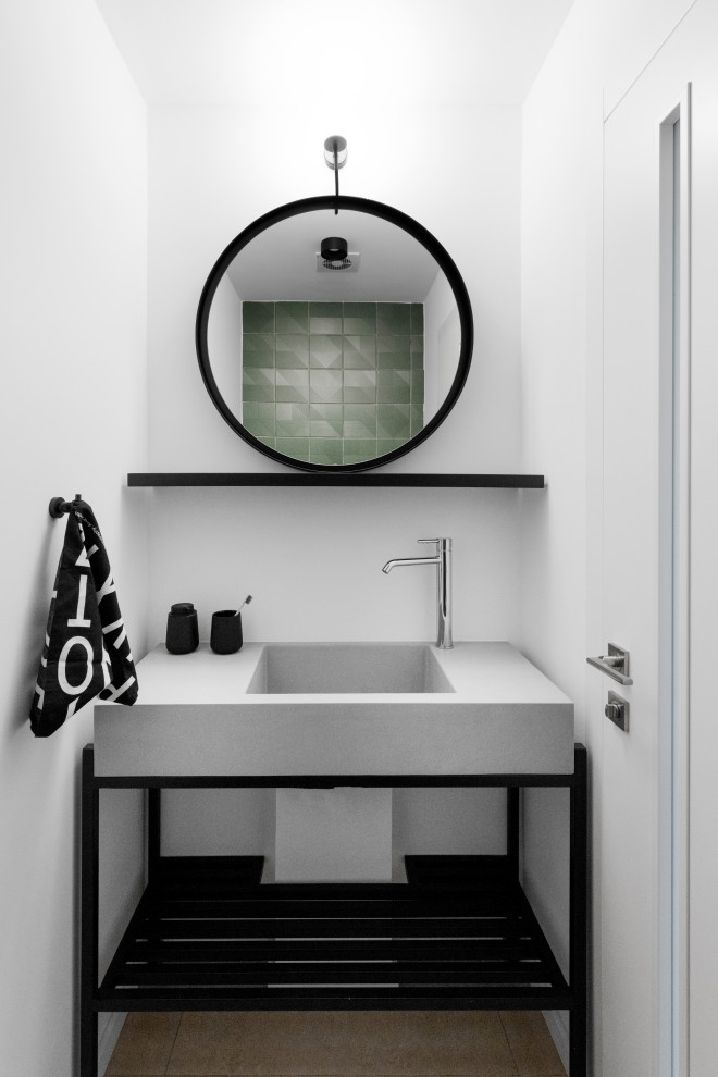 Inspiration for a scandi cloakroom in Tel Aviv with green tiles and grey worktops.