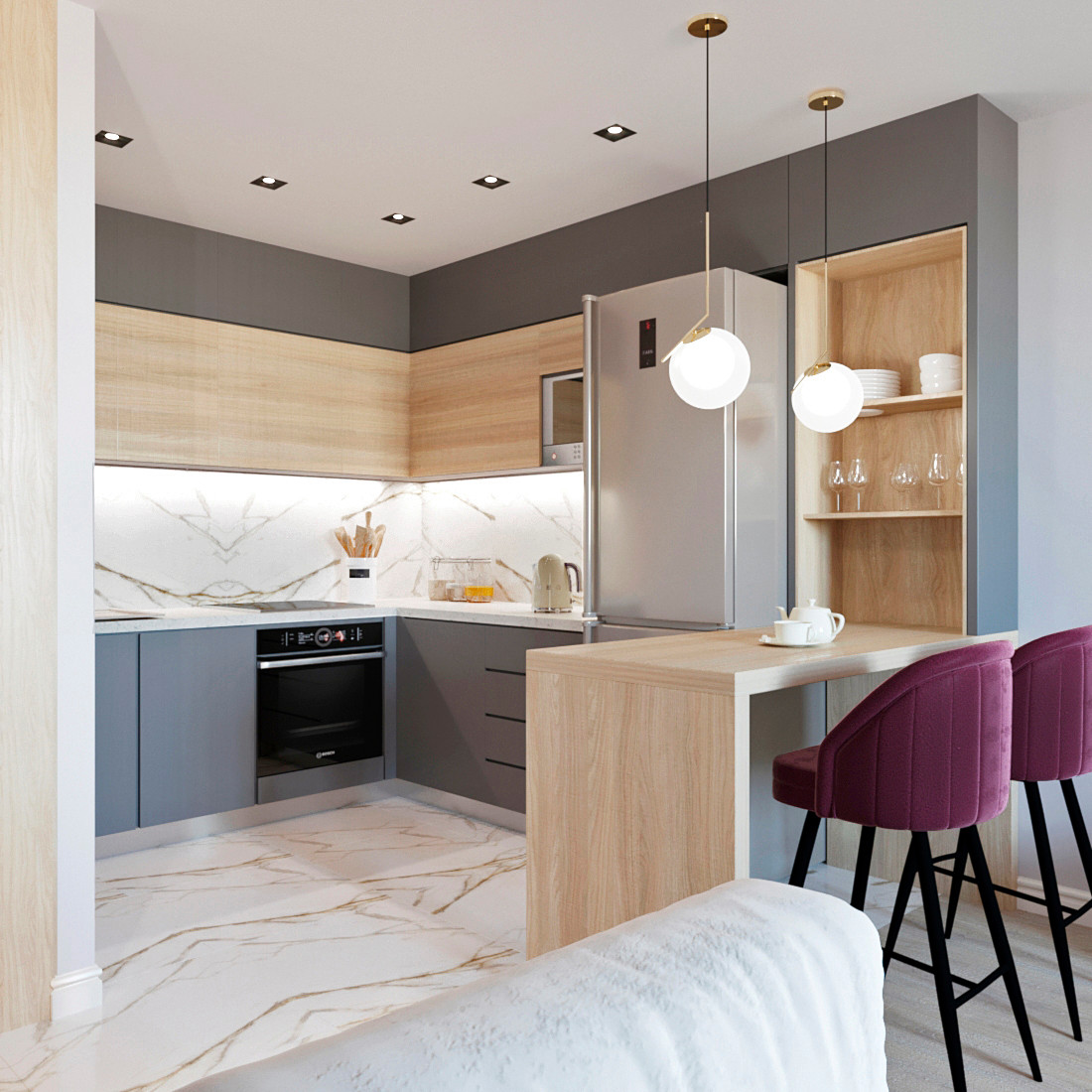 Кухня с барной стойкой в современном стиле