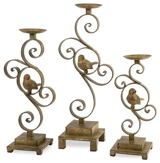 Brid and Scroll Bristow Candle Holder, Set of 3