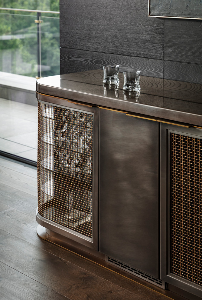 This is an example of a modern single-wall wet bar in Philadelphia with stainless steel benchtops.