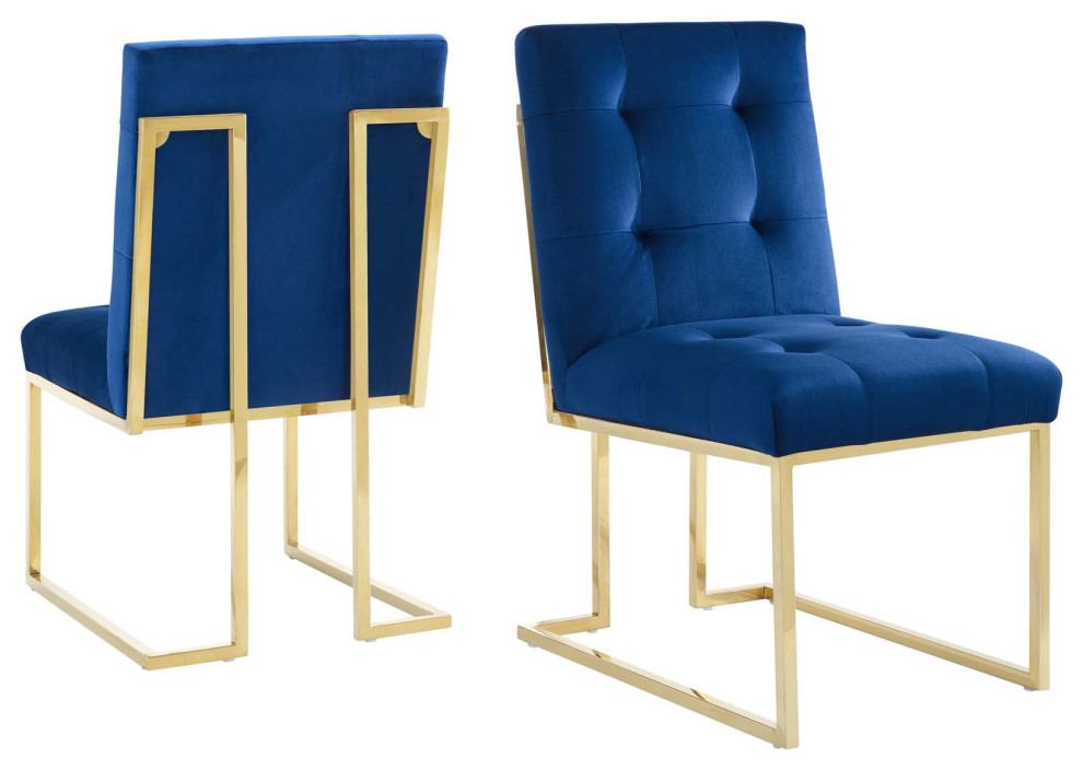 Side Dining Chair, Set of 2, Velvet, Metal, Gold Gray, Modern, Cafe