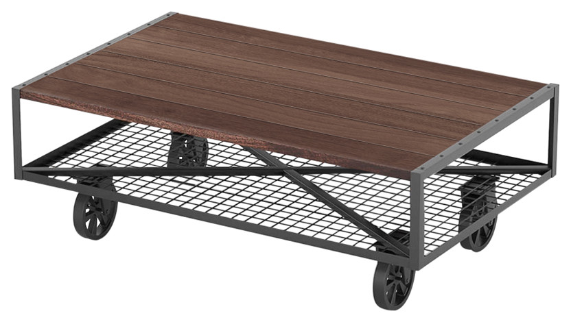 Adelanto Industrial Coffee Table on Wheels with Storage - Industrial - Coffee Tables - by Sierra ...