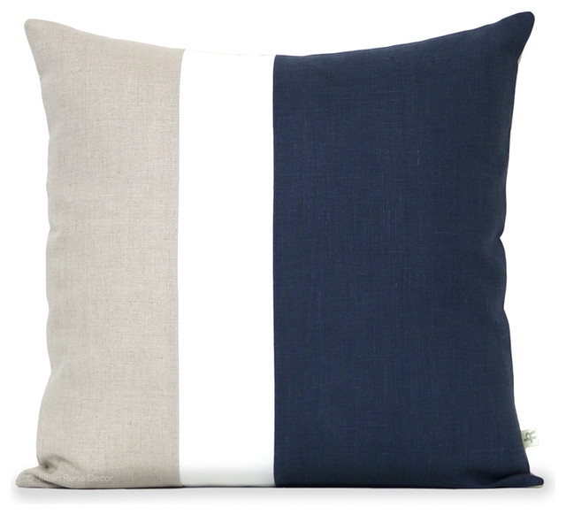 Jillian Rene Decor Striped Navy, Cream, and Natural Linen Colorblock Pillow - Decorative Pillows ...