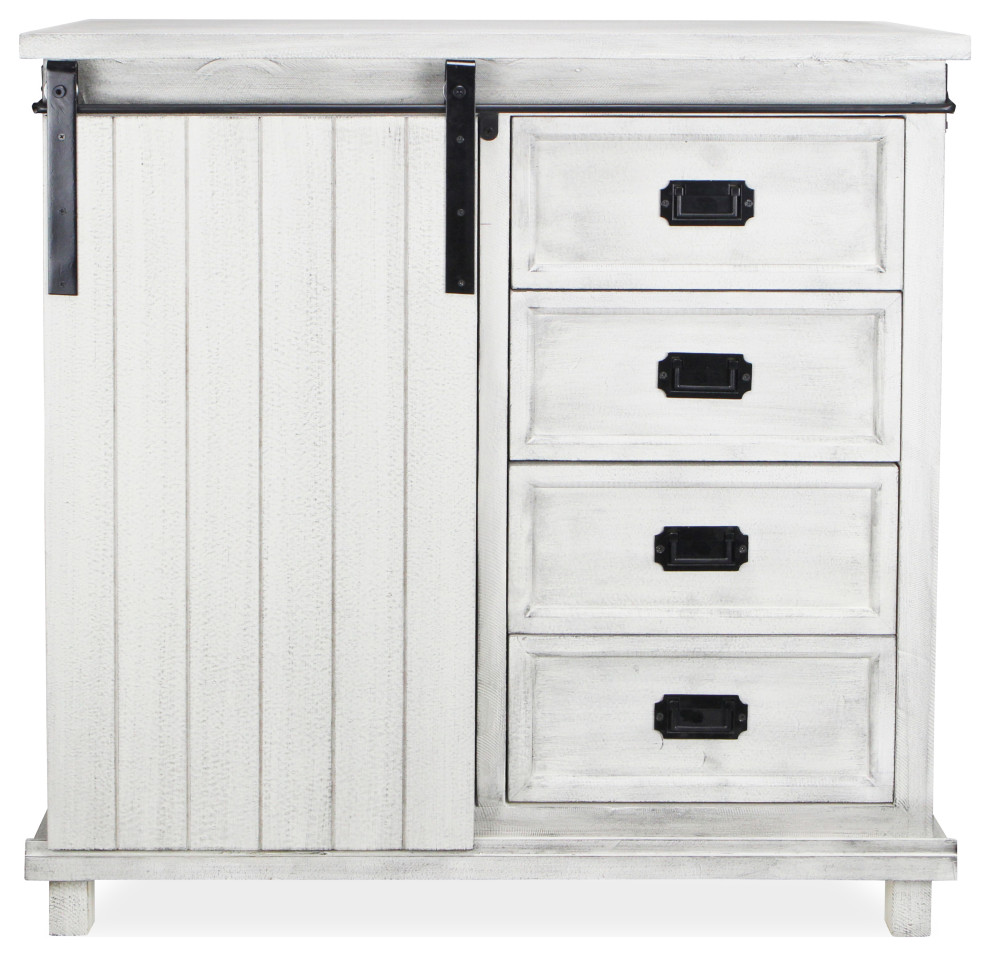 White Side Table With 1 Sliding Door/4 Drawers Farmhouse Side
