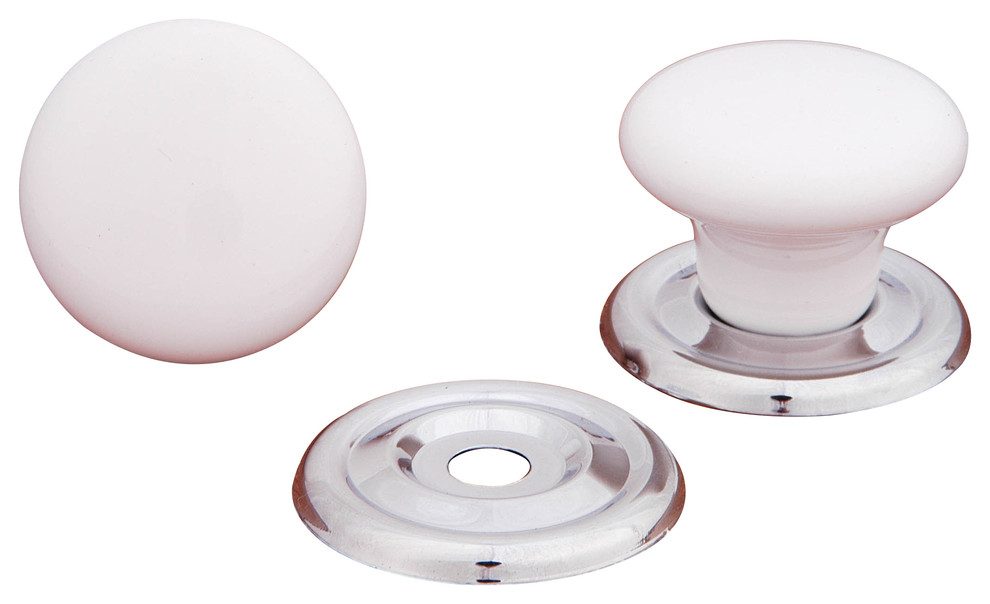 RK International, White Flat Porcelain Chrome Ring Knob 1 1/4", Chrome