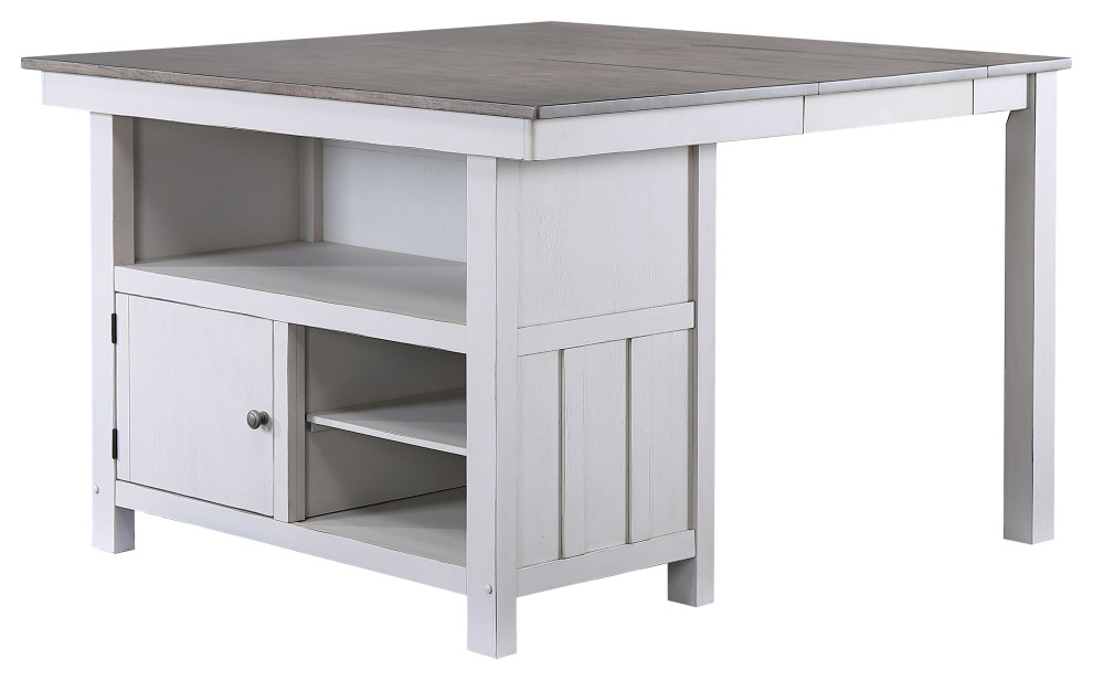 Millport Counter Height Extendable Storage Dining Table, White/Wash Gray Wood Farmhouse