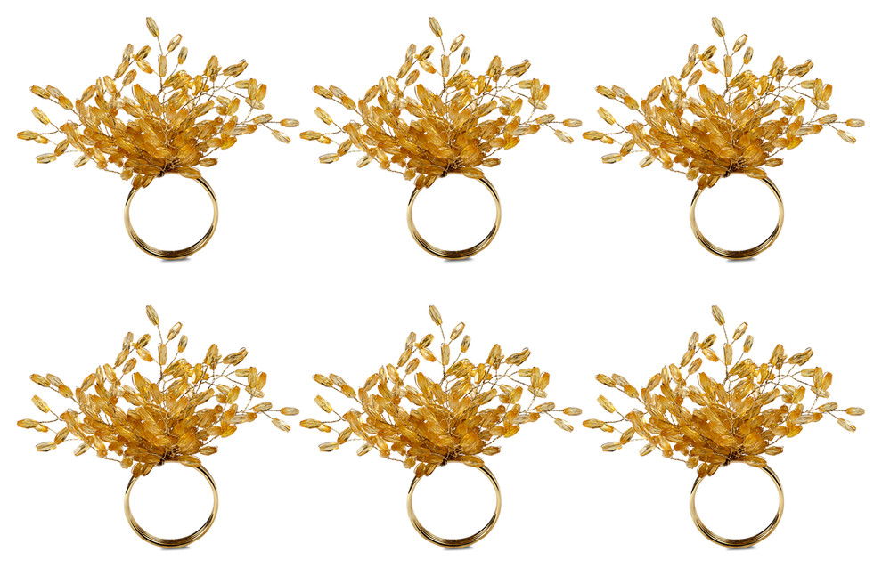 Gold Beaded Burst Napkin Ring Set/6