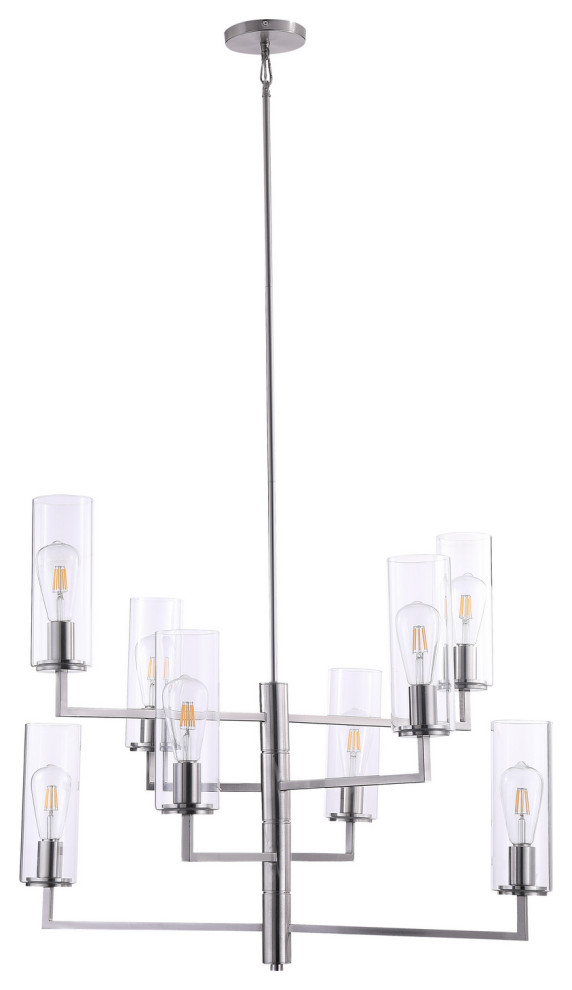 Acacia Eight Light Chandelier, Brushed Nickel Transitional