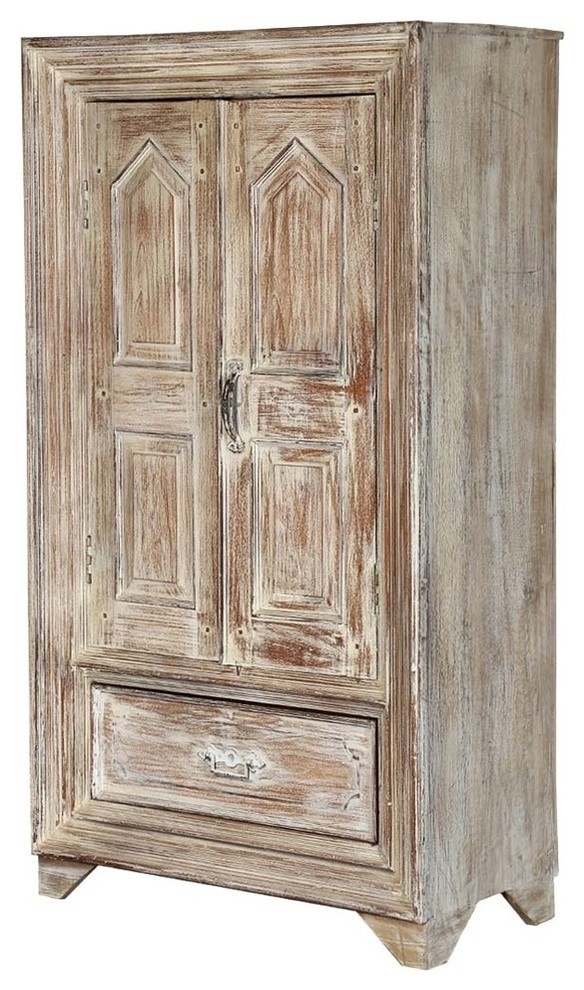 Parral Distress Rustic Solid Wood Single Drawer Armoire Farmhouse
