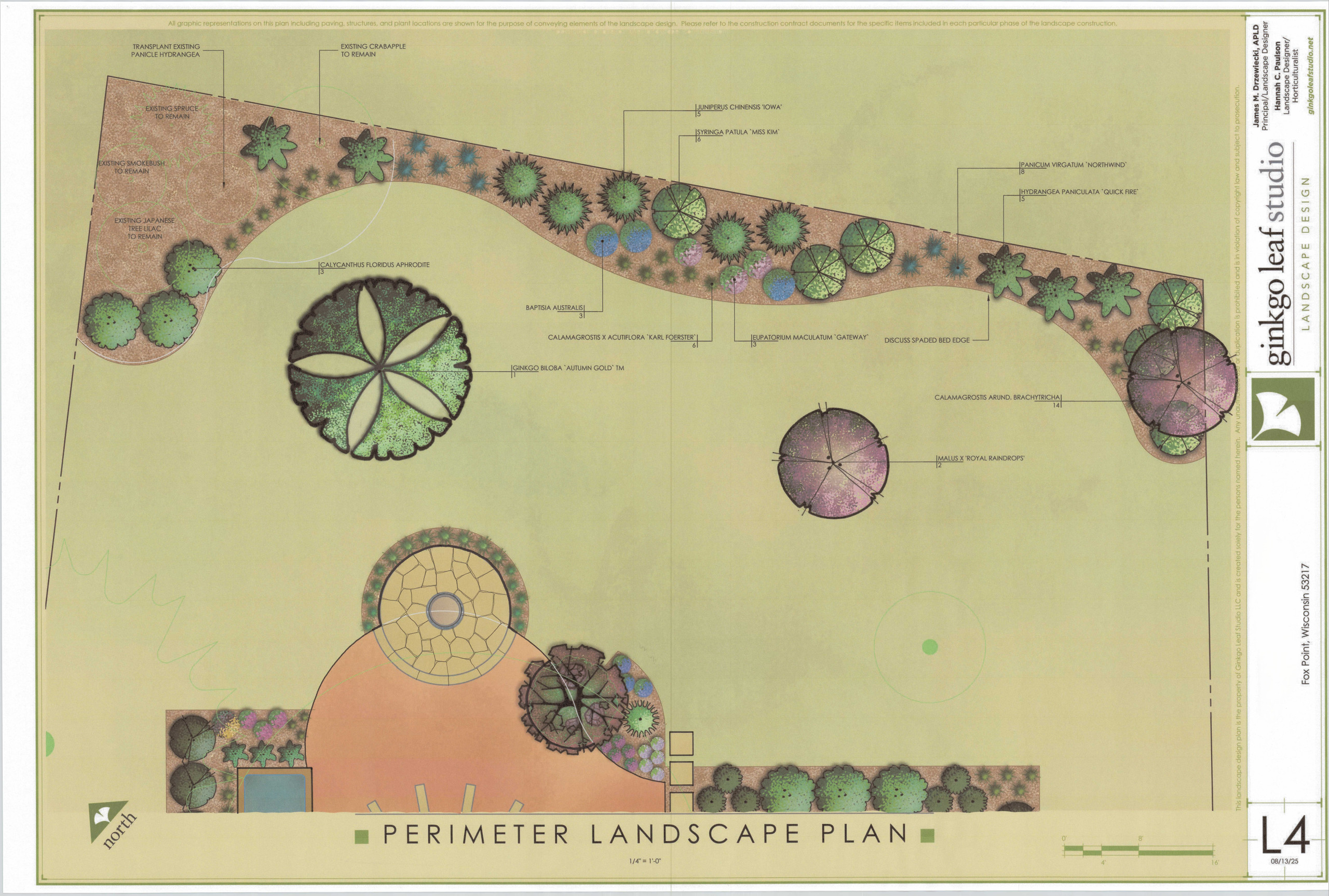 Mid-Century Ranch Backyard Patio, Firepit + Hot Tub Landscape Plan - Fox Point, 