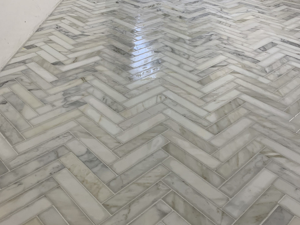 Marble Herringbone Bathroom floor