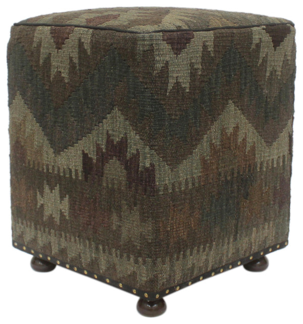 Modern Jamari Handmade Kilim Upholstered Ottoman Southwestern Living Room Furniture by