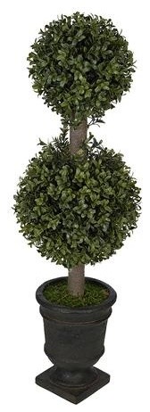 Artificial Boxwood Double Ball Topiary in Brown Urn