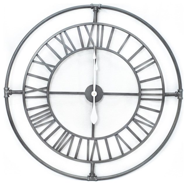 Large Modern Industrial Wall Clock With Roman Numerals, Oversized 36" Clock Transitional