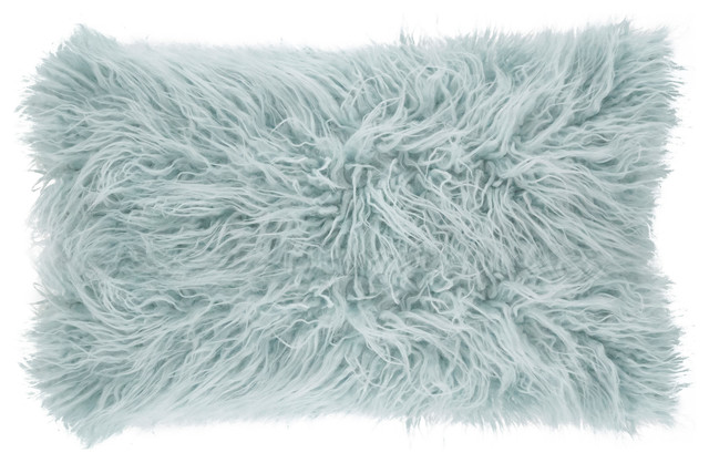 Mongolian Faux Fur Poly Filled Throw Pillow Ice Blue 12 X20
