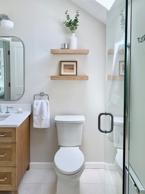 half bath upgraded to full bath - Transitional - Bathroom - Bridgeport ...