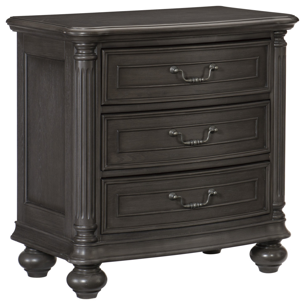 Wooden Nightstand with Molded Details and Bun Feet, Gray Traditional