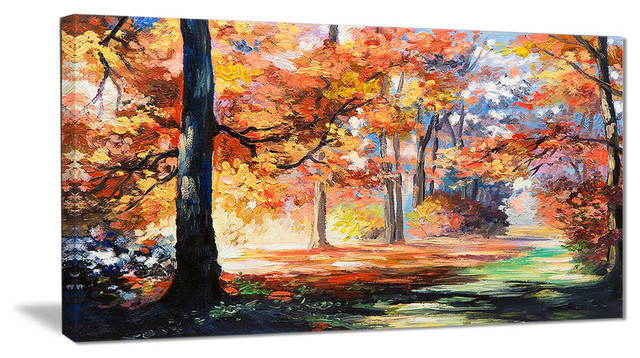 "Fall Trail" Forest" Landscape Canvas Art Print, 32"x16"
