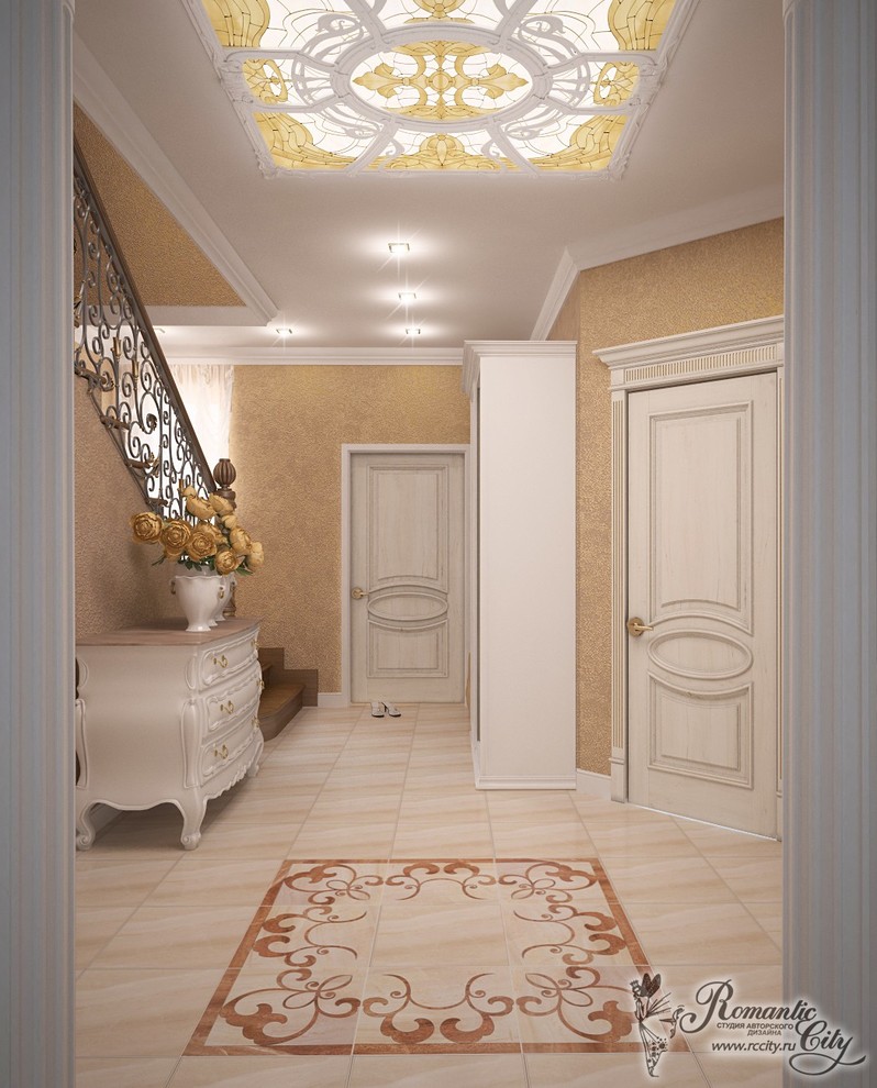 Дизайн дома в классическом стиле с нежной спальней