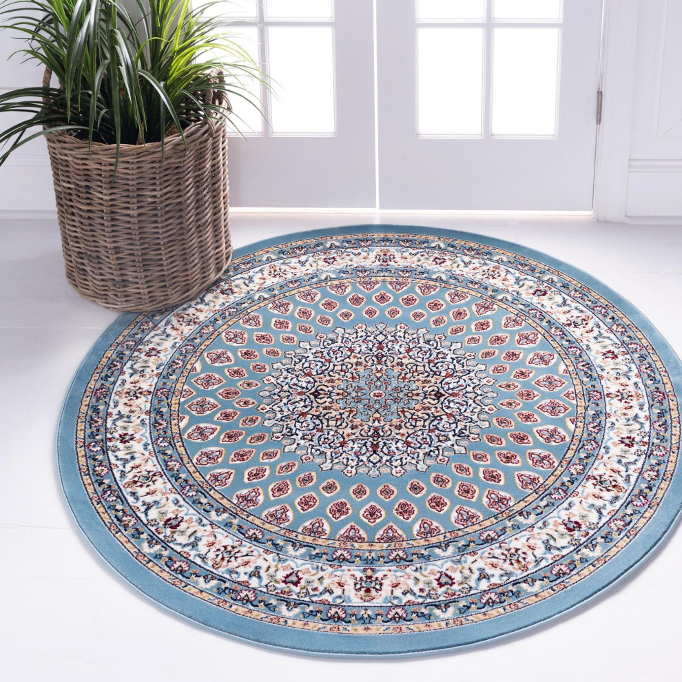 Rug Unique Loom Narenj Blue Round 10' 0 x 10' 0 Traditional Area