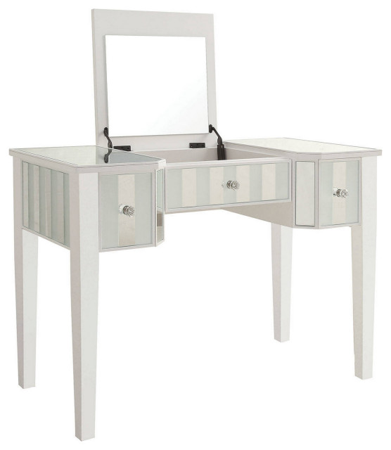 Benzara BM207328 Wooden Vanity Set Stool/Mirror Panel Inserts, White