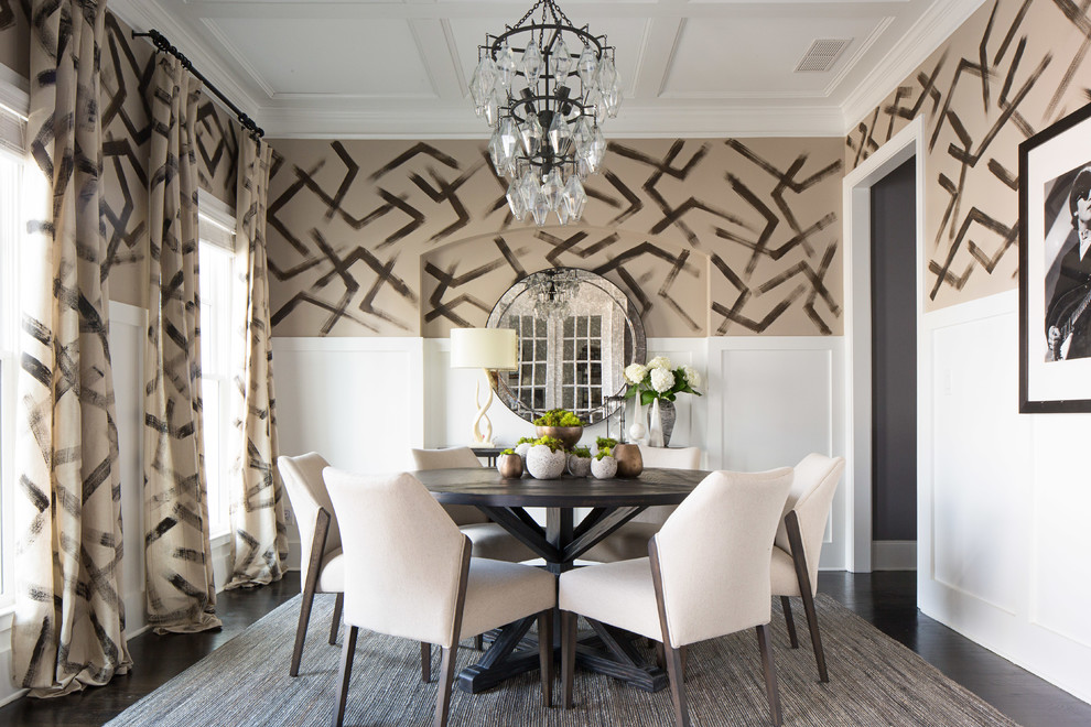 Enclosed dining room - transitional dark wood floor enclosed dining room idea in Atlanta with brown walls