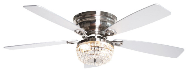 48 In Satin Nickel Crystal Flush Mount Ceiling Fan With Remote And Light Kit Transitional Fans By Flint Garden Inc Houzz - Flush Mount Ceiling Fans With Crystal Lights