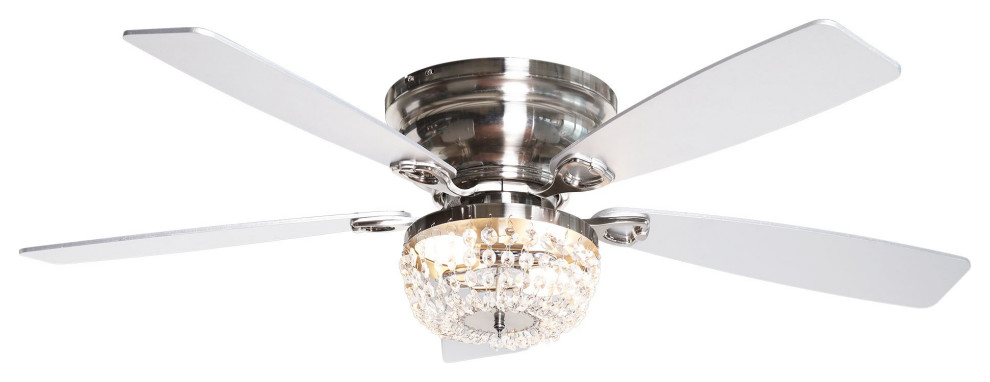 48 In Satin Nickel Crystal Flush Mount Ceiling Fan With Remote And Light Kit Transitional Fans By Flint Garden Inc Houzz - Deco Crystal Chrome Universal Ceiling Fan Led Light Kit