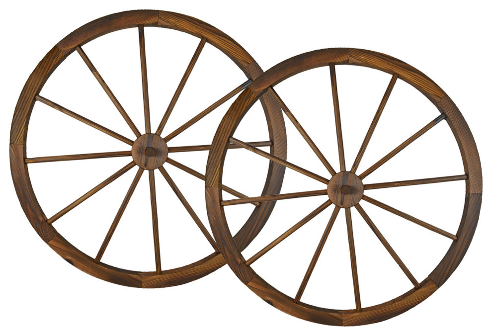 36" Wooden Wagon Wheels, SteelRimmed Wooden Wagon Wheels, Set of 2
