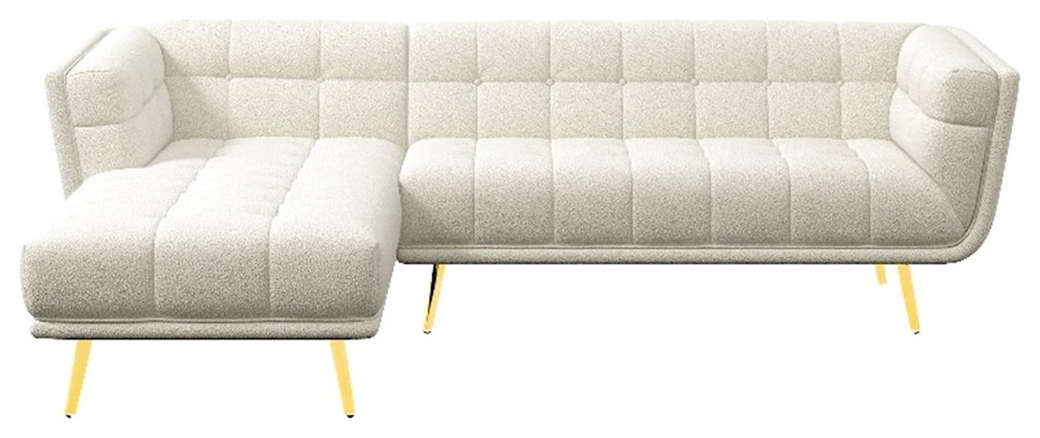 Allen Luxury Chesterfield Cream French Boucle Fabric Left-Facing Sectional Couch
