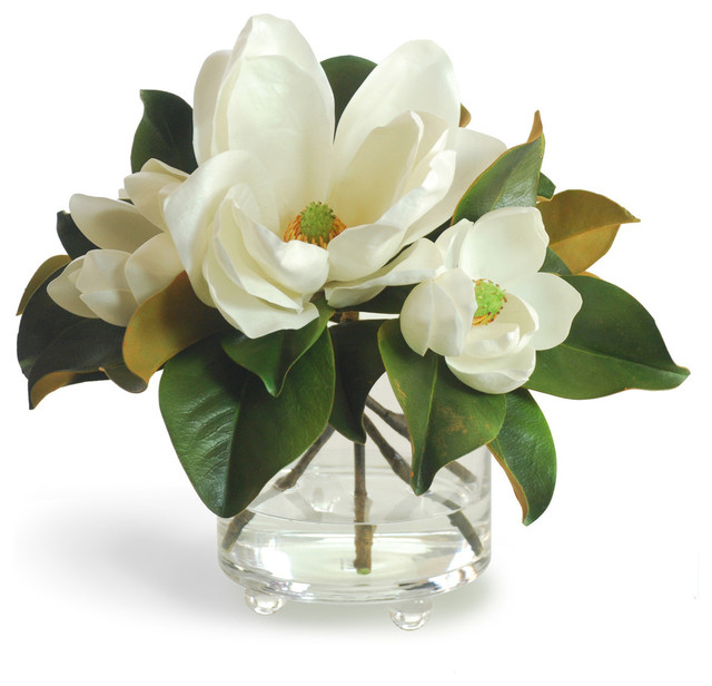 Magnolia In Footed Glass White Flower Arrangement