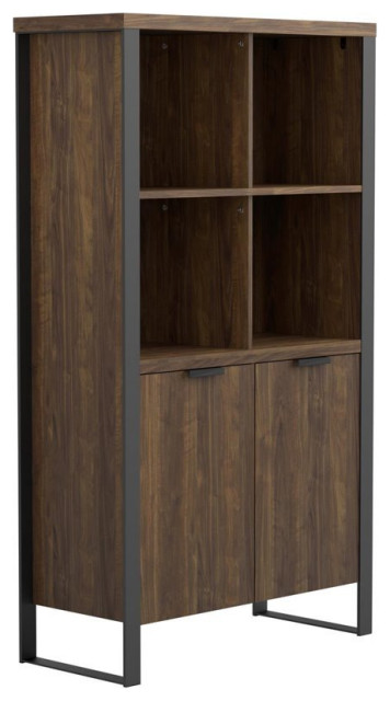 Coaster 2-Door Rectangular Wood Bookcase with Metal Base in Walnut