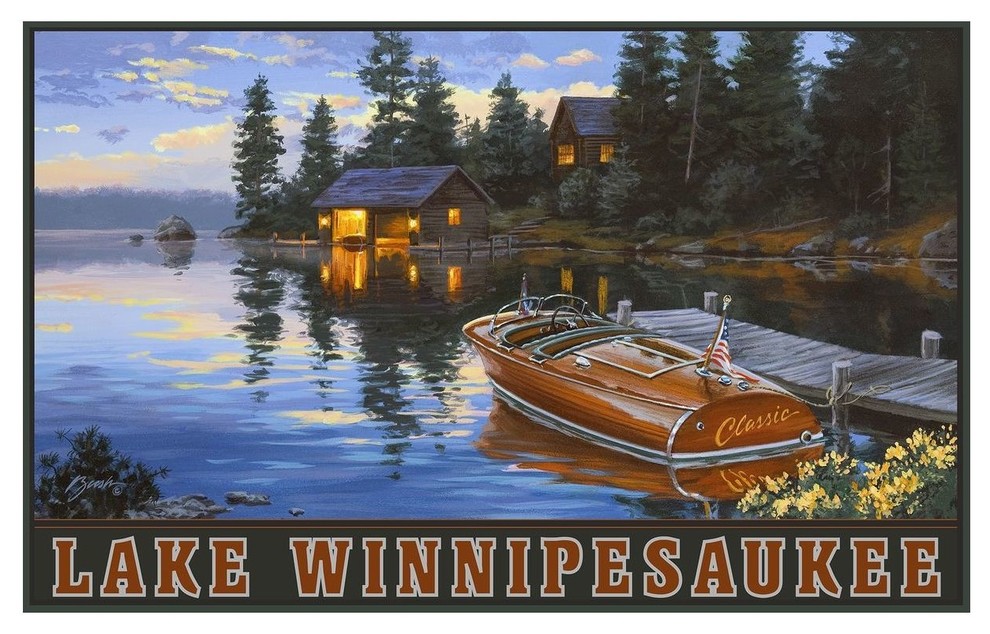 Darrell Bush Lake Winnipesaukee Criscraft Boat Dock Art Print, 30"x45"