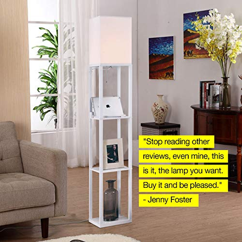 Brightech Maxwell Charger - Shelf Floor Lamp with USB Charging and ...