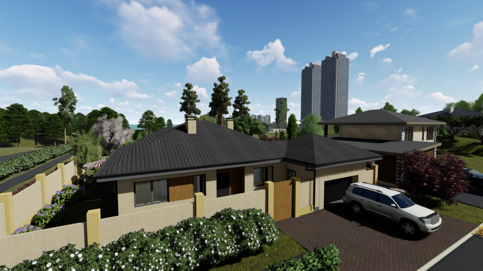 Одноэтажный дом с беседкой