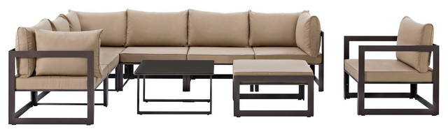 Fortuna 9 Piece Outdoor Aluminum Sectional Sofa Set Brown Mocha