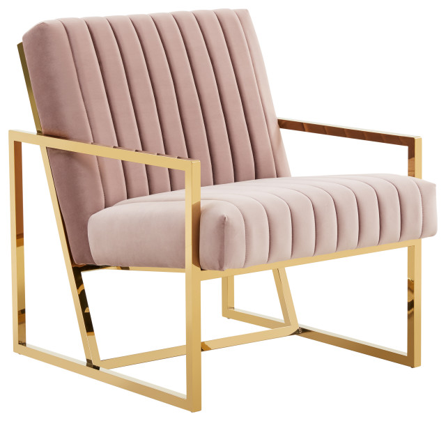 Montgomery Velvet Pinstripe Design Accent Armchair with Gold Frame - Pink