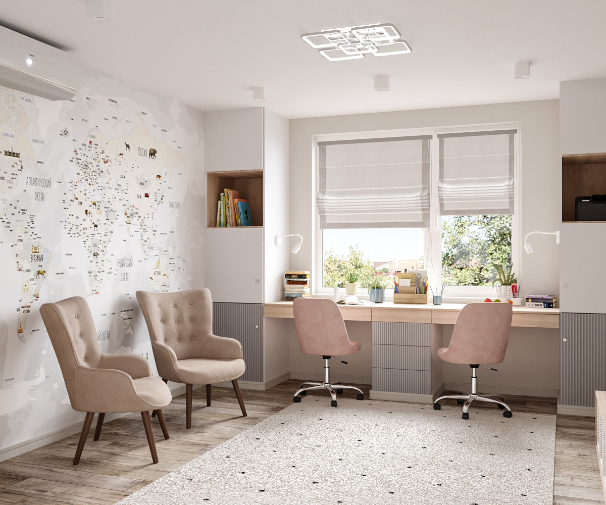 Современные оттенки серого и уютного дерева)