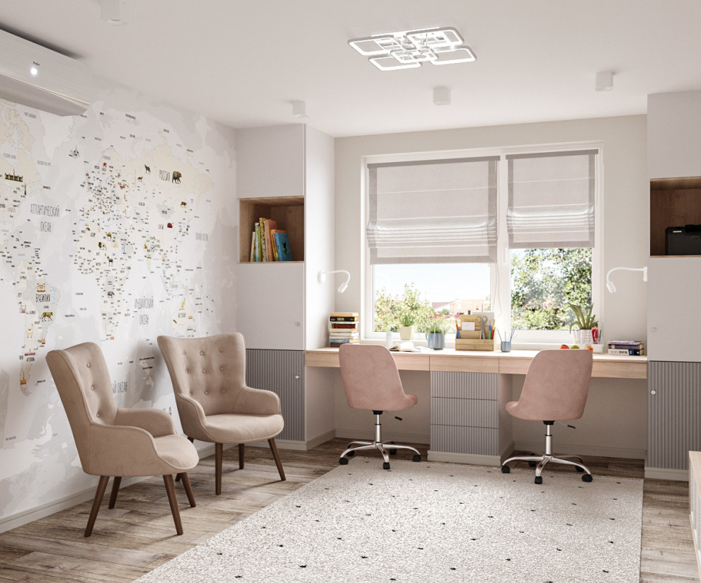 Современные оттенки серого и уютного дерева)