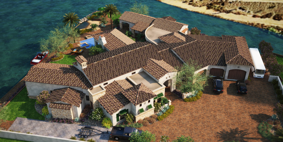 Inspiration for a huge transitional white one-story stucco exterior home remodel in Phoenix