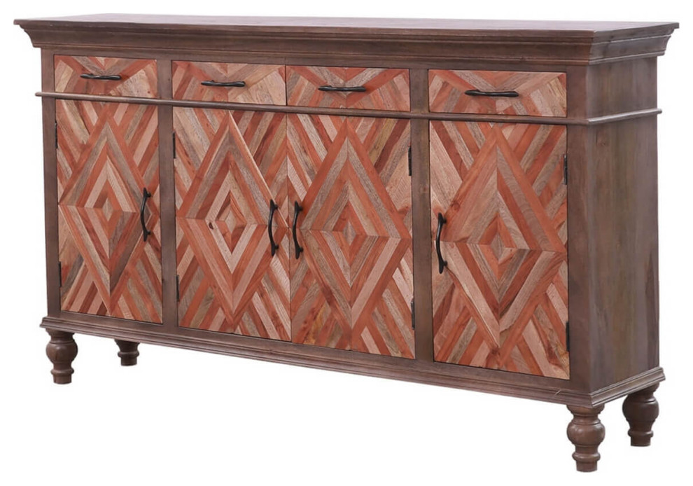 Greenock Rustic Solid Wood Farmhouse Parquet Large Sideboard Cabinet