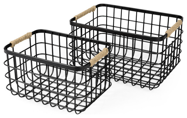 Set of Two Black Metal Baskets