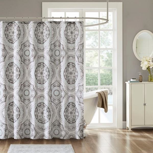 Madison Park Cotton Printed Shower Curtain With Grey Finish MP705786