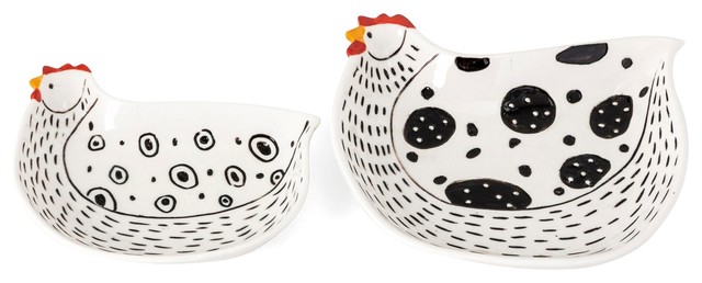 Imax Set Of 2 Farmstead Handpainted Black Chicken Plates 23602 2