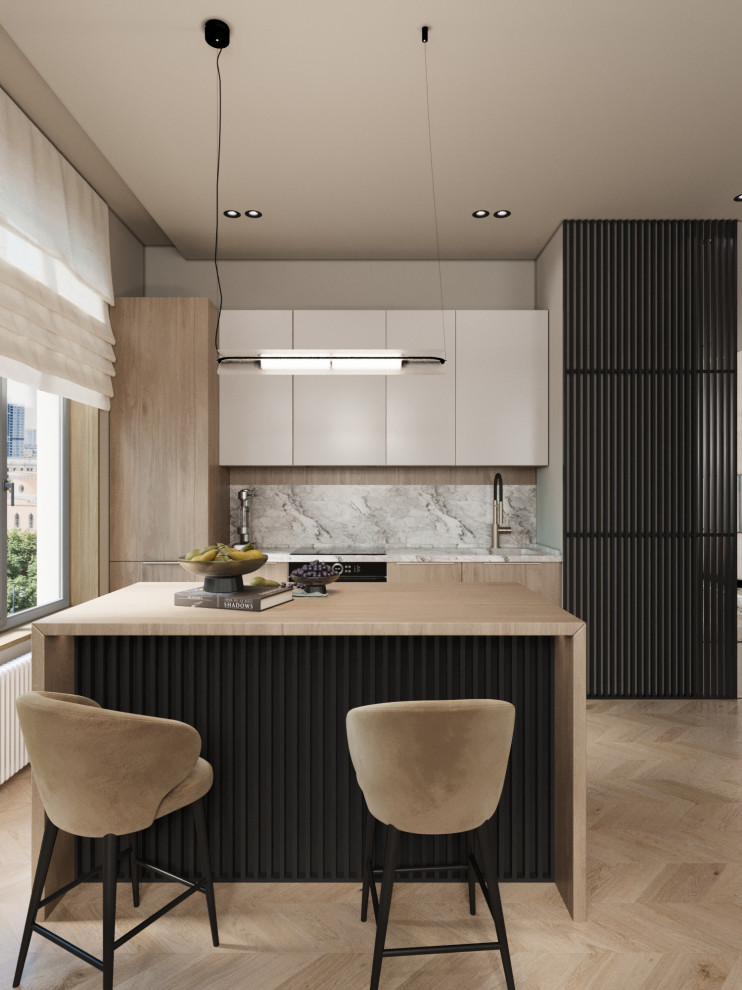 Современный минимализм кухня-гостинная