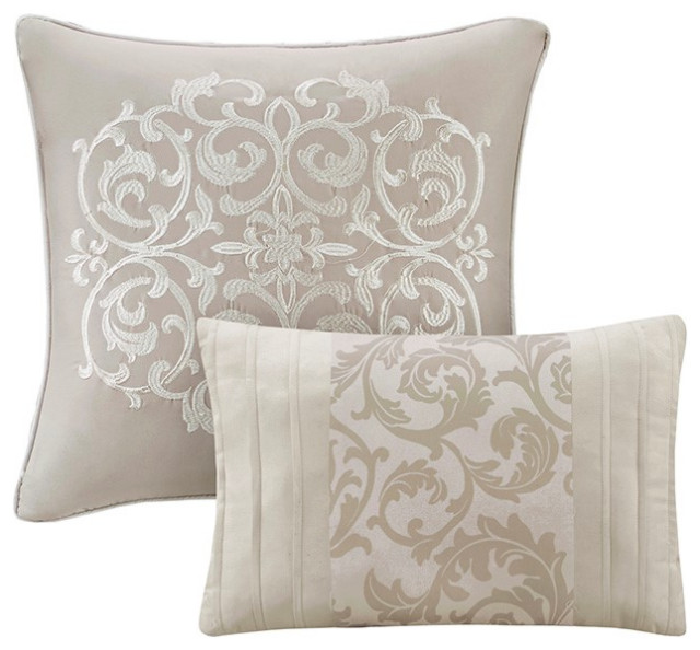 510 Design Ramsey - Set Letto 8 Pezzi Ricamato, Microfibra Neutra, California King